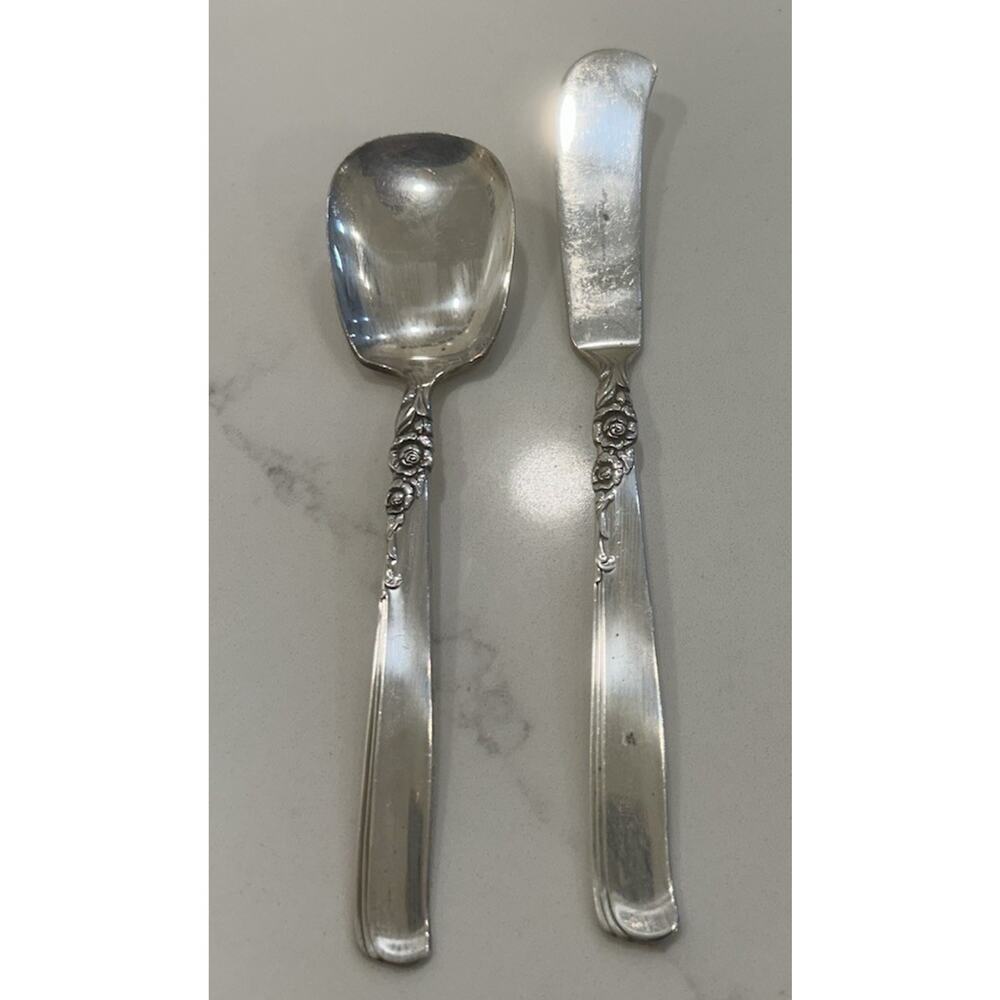 Vtg Oneida‎ Prestige Gay Adventure 1955 Silver Plated Butter Knife & Sugar Spoon